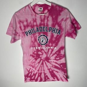 ⭐️ $5 SALE Bleach tie Dyed Philadelphia Pennsylvania Travel tee shirt Small pink